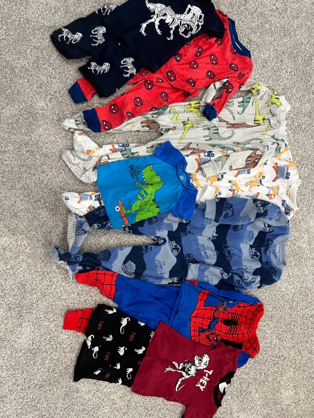 Kids Pajama Set - Blue, Red, Gray & Multicolor Dino and Superhero Prints